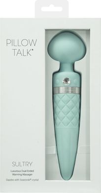 Вибромассажер 2в1 PILLOW TALK - Sultry Teal, классический массажер и вибратор с ротацией, подогрев SO2718 фото