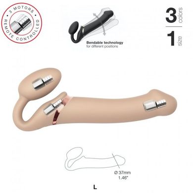 Безремневой страпон с вибрацией Strap-On-Me Vibrating Flesh L, диаметр 3,7см, пульт ДУ, регулируемый SO3828 фото