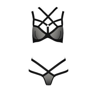 Сетчатый комплект белья из стреп Passion HAGAR SET S/M Black, бюстгальтер, трусики-стринги PS24705 фото