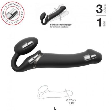 Безремневой страпон с вибрацией Strap-On-Me Vibrating Black L, диаметр 3,7см, пульт ДУ, регулируемый SO3829 фото