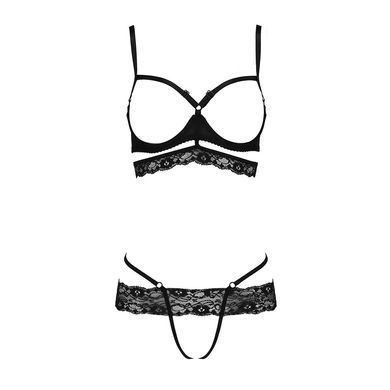 Комплект білизни зі стреп Passion SARIA SET L/XL Black, відкритий доступ, відкрита чашка, мереживо PS25001 фото