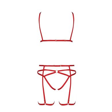 Комплект белья MAGALI SET OpenBra red L/XL - Passion Exclusive: стрэпы: лиф, трусики и пояс PS23801 фото