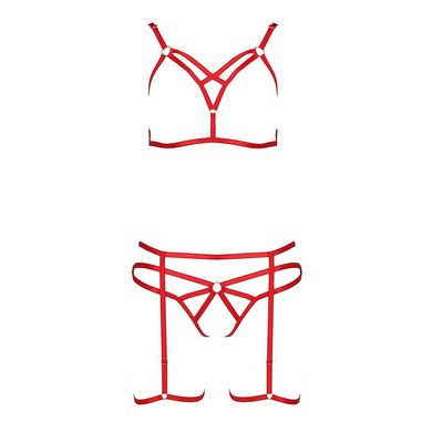 Комплект белья MAGALI SET OpenBra red L/XL - Passion Exclusive: стрэпы: лиф, трусики и пояс PS23801 фото