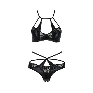 Комплект белья Passion NAVEL SET black L/XL Black, трусики, лиф, кружевные и латексные вставки PS24901 фото