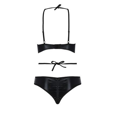 Комплект білизни Passion NAVEL SET black L/XL Black, трусики, ліф, мереживні та латексні вставки PS24901 фото