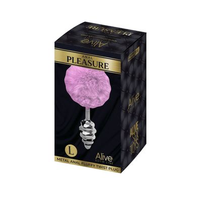 Металлическая анальная пробка Кроличий хвостик Alive Fluffy Twist Plug L Purple, диаметр 3,8 см SO6310 фото