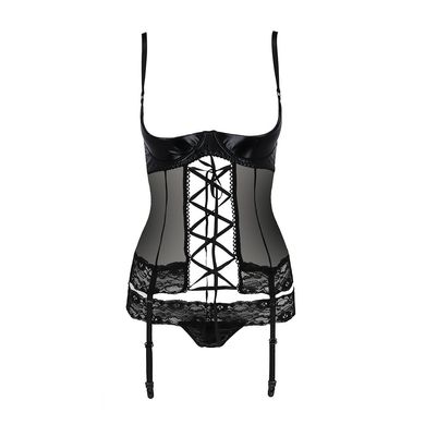 Корсет с открытой грудью NORTH CORSET black L/XL - Passion Exclusive, пажи, трусики, шнуровка PS24004 фото