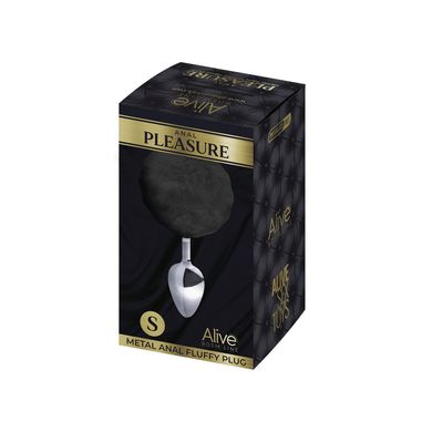 Металева анальна пробка Кролячий хвостик Alive Fluffy Plug S Black, діаметр 2,8 см SO6312 фото