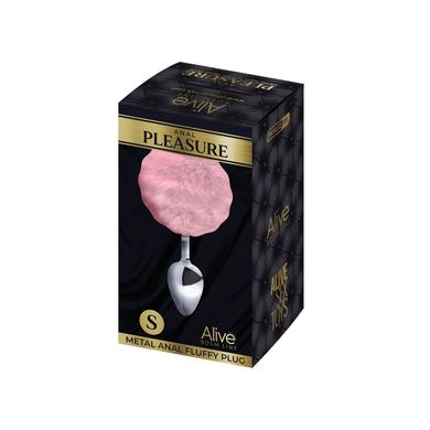 Металлическая анальная пробка Кроличий хвостик Alive Fluffy Plug S Pink, диаметр 2,8 см SO6313 фото