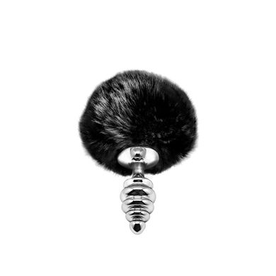 Металлическая анальная пробка Кроличий хвостик Alive Fluffy Twist Plug S Black, диаметр 2,9 см SO6307 фото