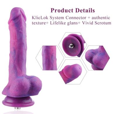 Фалоімітатор 8.2″ з вібрацією для секс-машин Hismith Purple Silicone Dildo with Vibe, KlicLok SO6212 фото