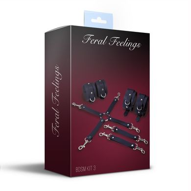 Набір для БДСМ 3 в 1 Feral Feelings BDSM Kit 3 Black, black, наручники, поножі, хрестовина SO8269 фото