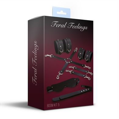 Набір для БДСМ 5 в 1 Feral Feelings BDSM Kit 5 Black, наручники, поножі, хрестовина, маска, падл SO8272 фото