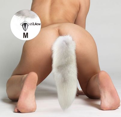 Металлическая анальная пробка с хвостом из натурального меха Art of Sex size M White fox SO6184 фото