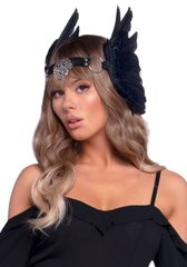 Пов’язка на голову з крилами Leg Avenue Feather headband Black, пір’я та натуральна шкіра SO7944 фото