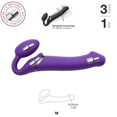 Безремінний страпон з вібрацією Strap-On-Me Vibrating Violet M, діаметр 3,3 см, пульт ДК, регульован SO3825 фото