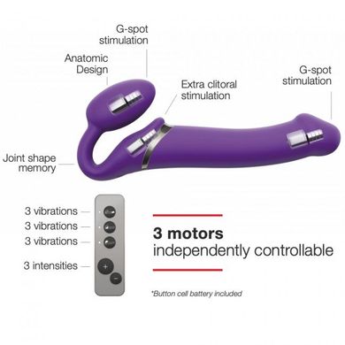 Безремневой страпон с вибрацией Strap-On-Me Vibrating Violet M диаметр 3,3см, пульт ДУ, регулируемый SO3825 фото